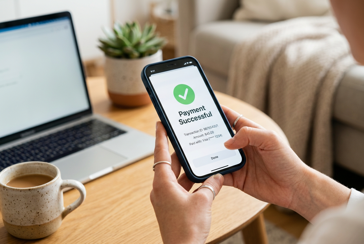 A close-up of a person using a smartphone for secure e-wallet transactions.